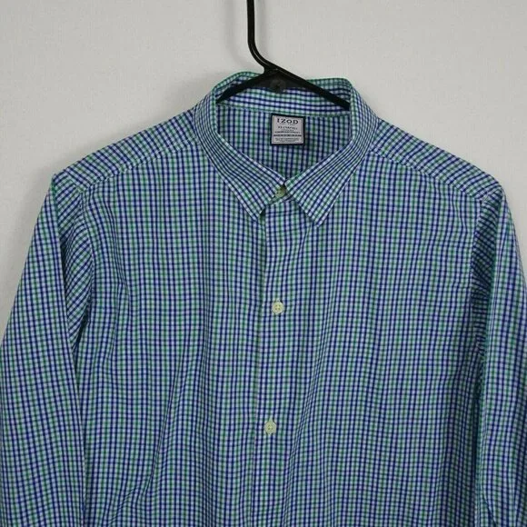 💰3/$25 IZOD Boy's Button-Down Shirt Blue Green Plaid Oxford Preppy   XL 14/16 - Picture 2 of 11